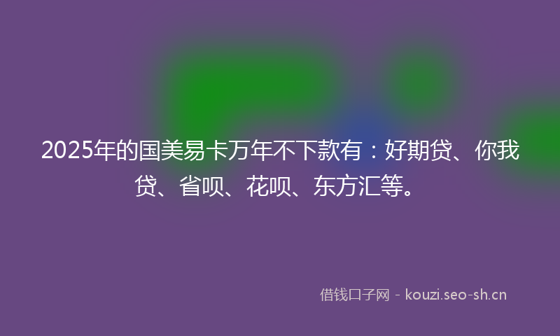 2025年的国美易卡万年不下款有：好期贷、你我贷、省呗、花呗、东方汇等。