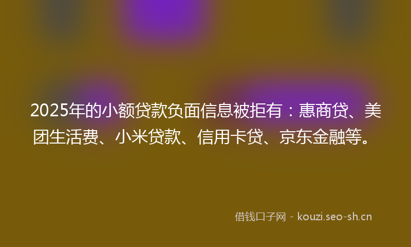 2025年的小额贷款负面信息被拒有：惠商贷、美团生活费、小米贷款、信用卡贷、京东金融等。