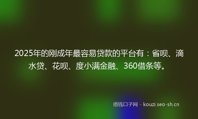 2025年的刚成年最容易贷款的平台有：省呗、滴水贷、花呗、度小满金融、360借条等。