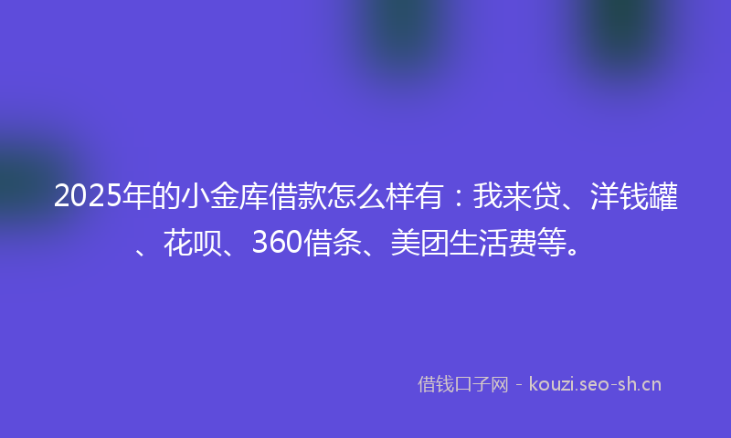2025年的小金库借款怎么样有:我来贷、洋钱罐、花呗、360借条、美团生活费等。