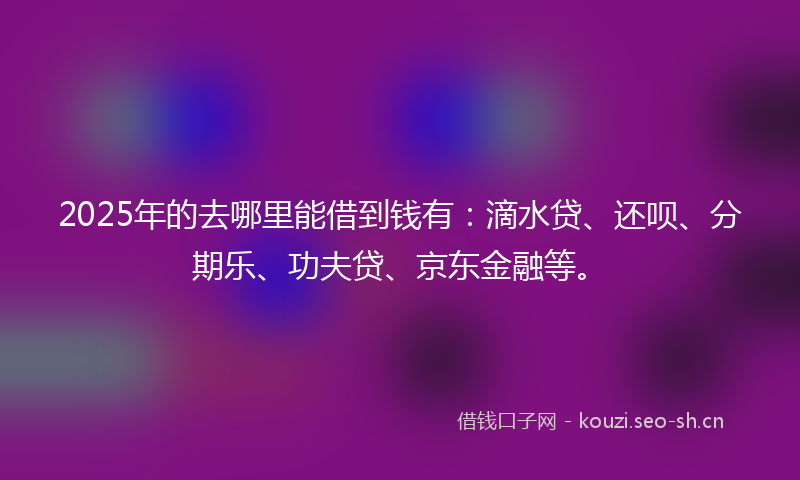 2025年的去哪里能借到钱有：滴水贷、还呗、分期乐、功夫贷、京东金融等。