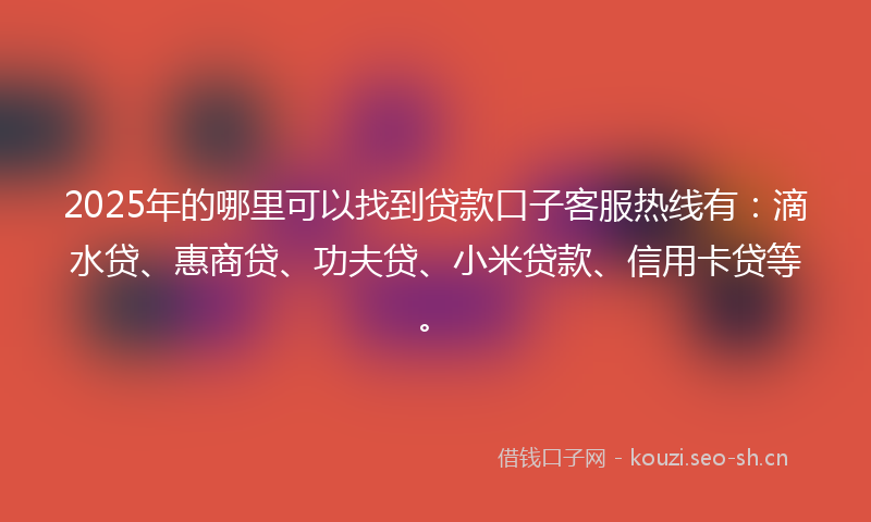 2025年的哪里可以找到贷款口子客服热线有：滴水贷、惠商贷、功夫贷、小米贷款、信用卡贷等。