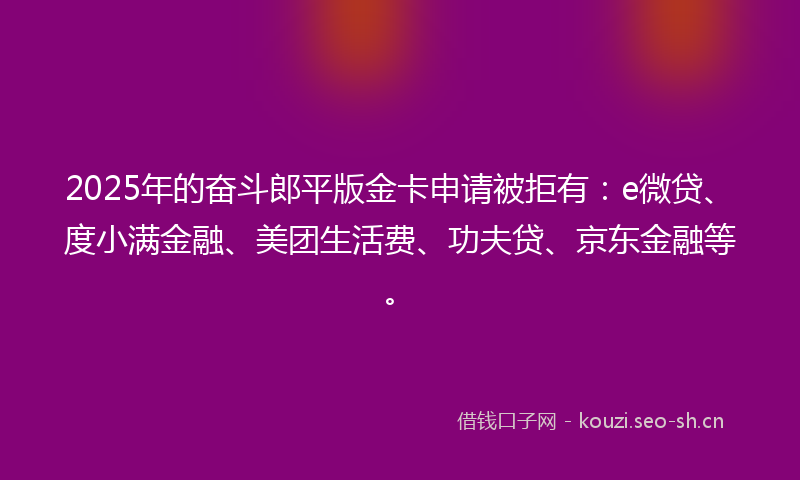 2025年的奋斗郎平版金卡申请被拒有:e微贷、度小满金融、美团生活费、功夫贷、京东金融等。