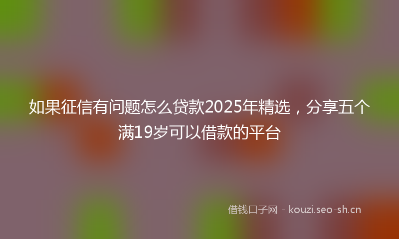 如果征信有问题怎么贷款2025年精选，分享五个满19岁可以借款的平台