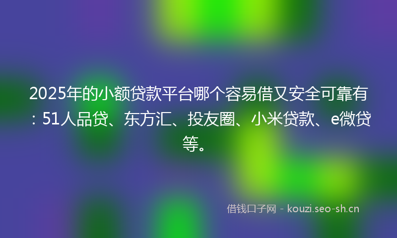 2025年的小额贷款平台哪个容易借又安全可靠有：51人品贷、东方汇、投友圈、小米贷款、e微贷等。