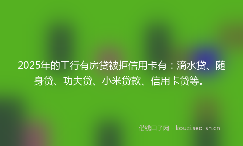 2025年的工行有房贷被拒信用卡有：滴水贷、随身贷、功夫贷、小米贷款、信用卡贷等。