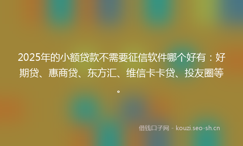 2025年的小额贷款不需要征信软件哪个好有：好期贷、惠商贷、东方汇、维信卡卡贷、投友圈等。