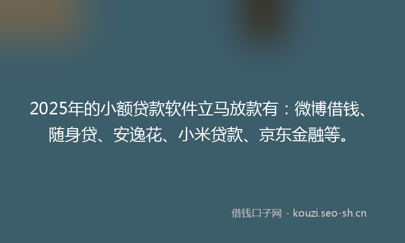 2025年的小额贷款软件立马放款有:微博借钱、随身贷、安逸花、小米贷款、京东金融等。