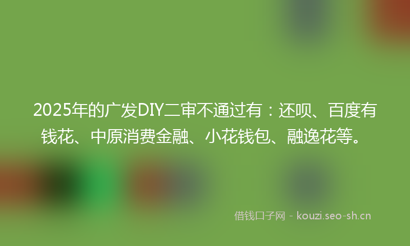 2025年的广发DIY二审不通过有：还呗、百度有钱花、中原消费金融、小花钱包、融逸花等。