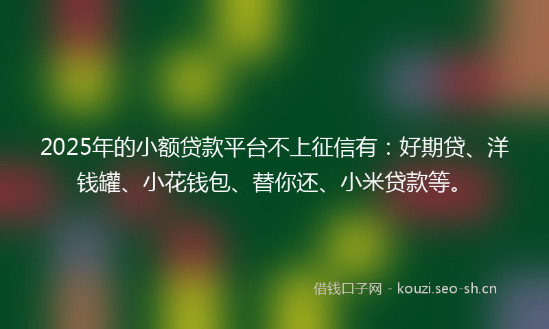 2025年的小额贷款平台不上征信有:好期贷、洋钱罐、小花钱包、替你还、小米贷款等。