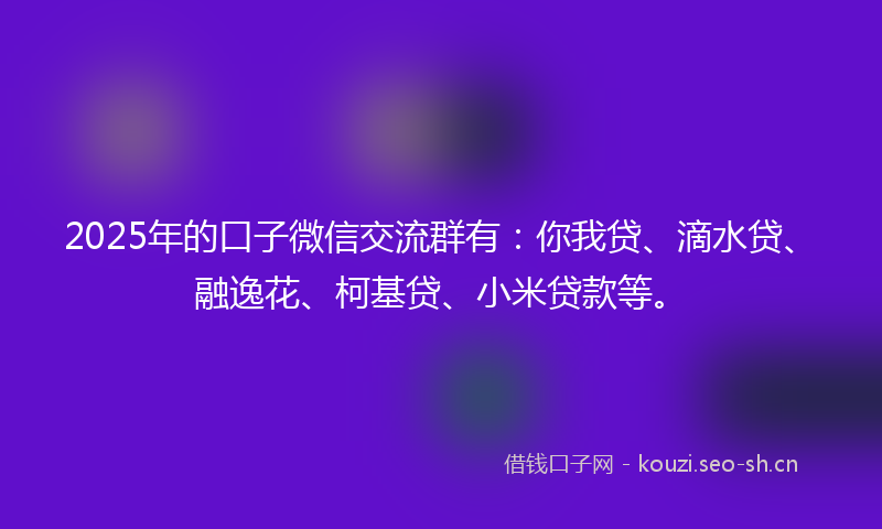 2025年的口子微信交流群有：你我贷、滴水贷、融逸花、柯基贷、小米贷款等。