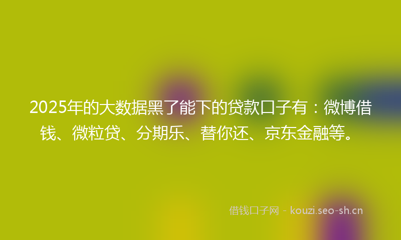2025年的大数据黑了能下的贷款口子有：微博借钱、微粒贷、分期乐、替你还、京东金融等。