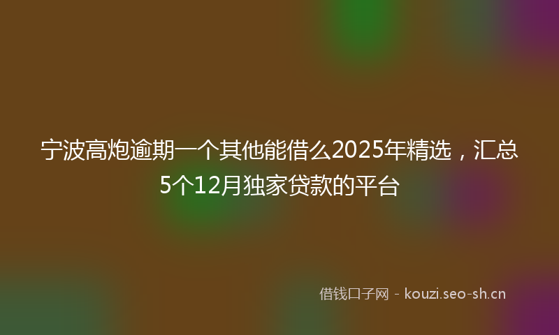 宁波高炮逾期一个其他能借么2025年精选,汇总5个12月独家贷款的平台