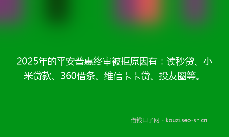 2025年的平安普惠终审被拒原因有：读秒贷、小米贷款、360借条、维信卡卡贷、投友圈等。