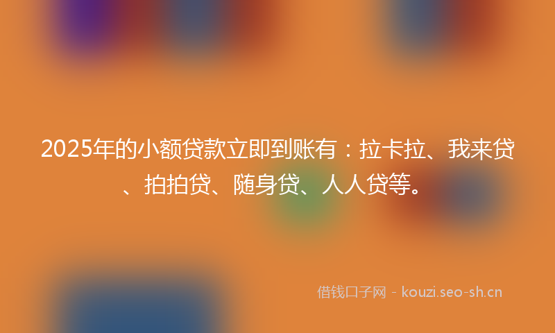 2025年的小额贷款立即到账有：拉卡拉、我来贷、拍拍贷、随身贷、人人贷等。