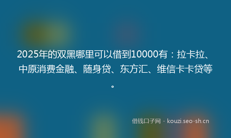 2025年的双黑哪里可以借到10000有：拉卡拉、中原消费金融、随身贷、东方汇、维信卡卡贷等。