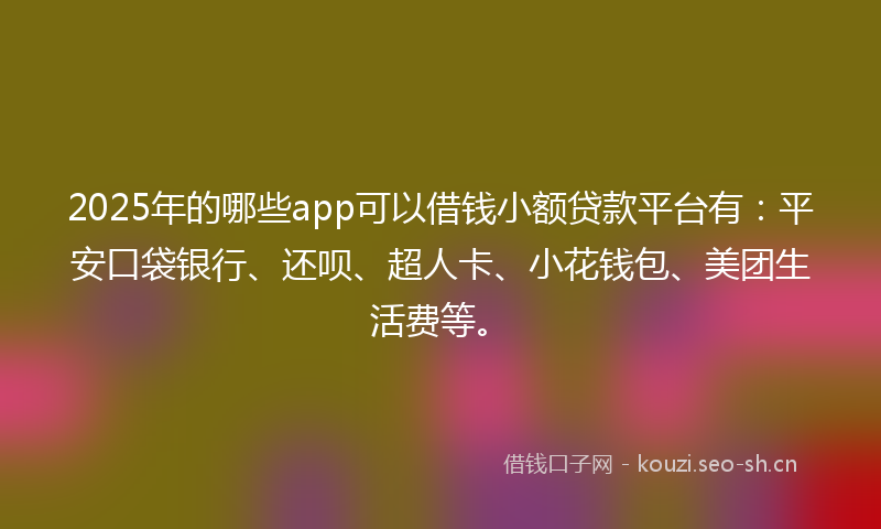 2025年的哪些app可以借钱小额贷款平台有：平安口袋银行、还呗、超人卡、小花钱包、美团生活费等。