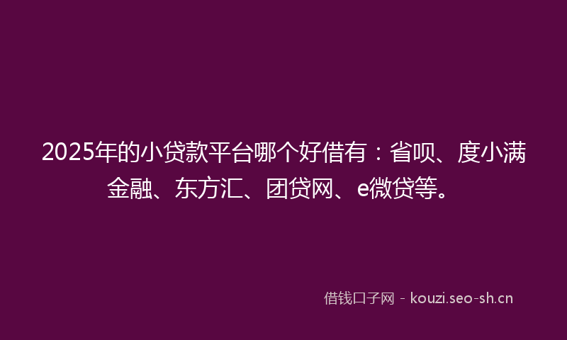 2025年的小贷款平台哪个好借有:省呗、度小满金融、东方汇、团贷网、e微贷等。