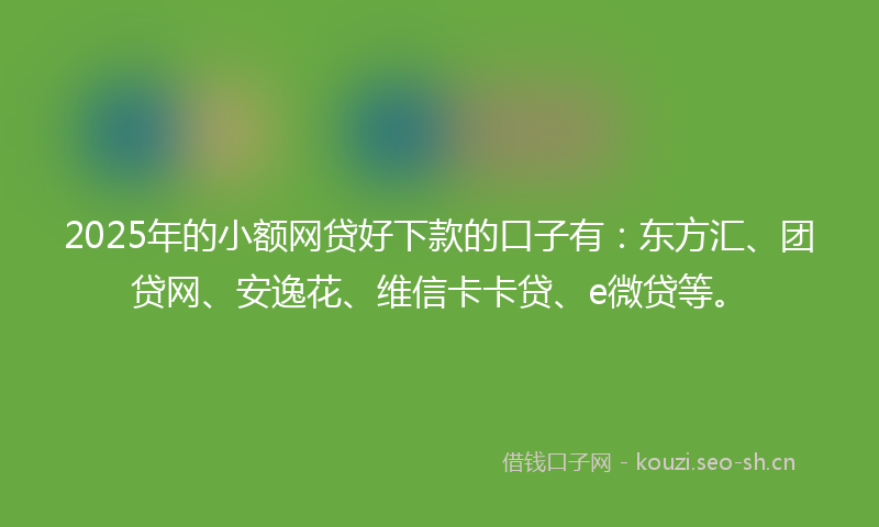 2025年的小额网贷好下款的口子有：东方汇、团贷网、安逸花、维信卡卡贷、e微贷等。