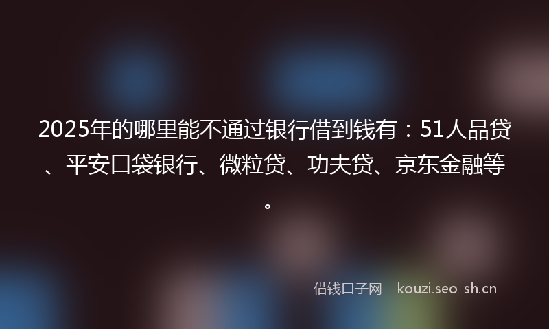 2025年的哪里能不通过银行借到钱有：51人品贷、平安口袋银行、微粒贷、功夫贷、京东金融等。