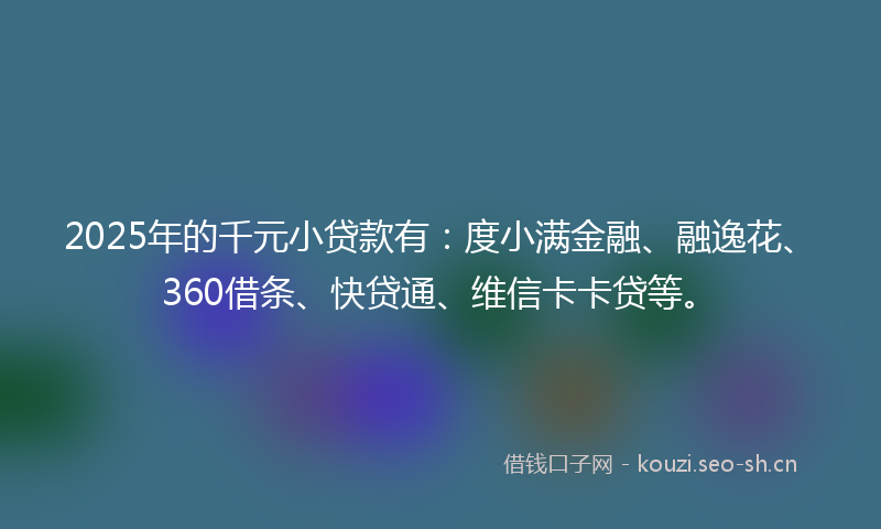 2025年的千元小贷款有：度小满金融、融逸花、360借条、快贷通、维信卡卡贷等。