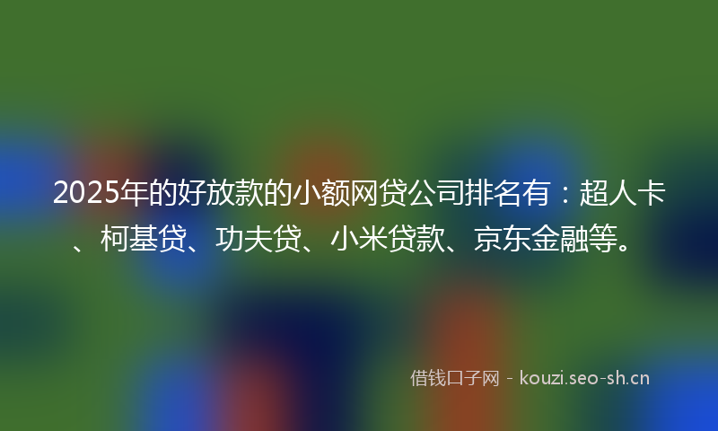 2025年的好放款的小额网贷公司排名有：超人卡、柯基贷、功夫贷、小米贷款、京东金融等。