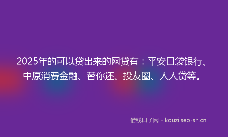 2025年的可以贷出来的网贷有：平安口袋银行、中原消费金融、替你还、投友圈、人人贷等。
