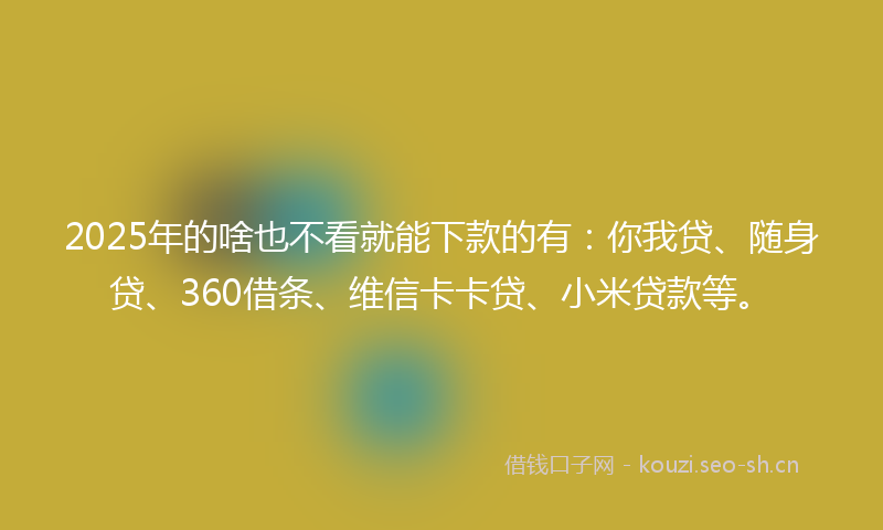 2025年的啥也不看就能下款的有：你我贷、随身贷、360借条、维信卡卡贷、小米贷款等。
