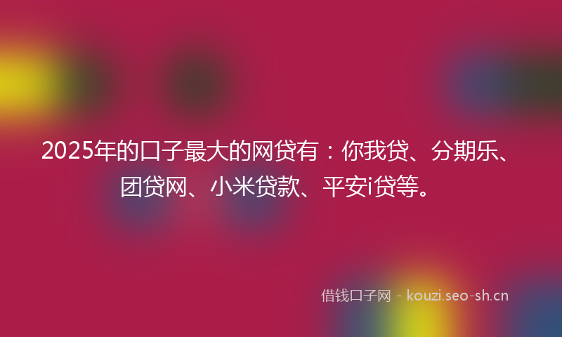 2025年的口子最大的网贷有:你我贷、分期乐、团贷网、小米贷款、平安i贷等。