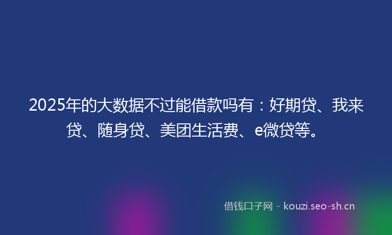 2025年的大数据不过能借款吗有：好期贷、我来贷、随身贷、美团生活费、e微贷等。