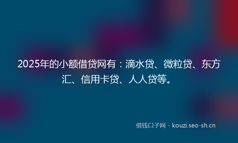 2025年的小额借贷网有:滴水贷、微粒贷、东方汇、信用卡贷、人人贷等。