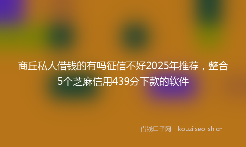 商丘私人借钱的有吗征信不好2025年推荐，整合5个芝麻信用439分下款的软件