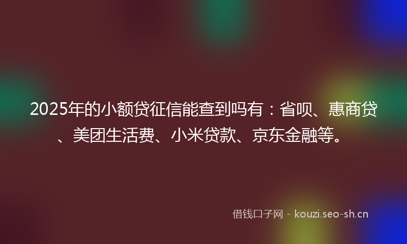 2025年的小额贷征信能查到吗有:省呗、惠商贷、美团生活费、小米贷款、京东金融等。