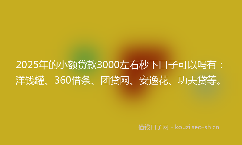 2025年的小额贷款3000左右秒下口子可以吗有：洋钱罐、360借条、团贷网、安逸花、功夫贷等。
