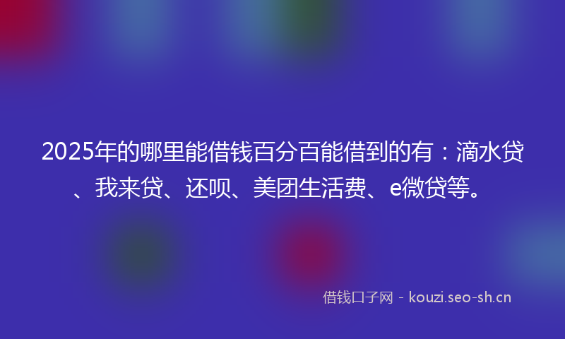 2025年的哪里能借钱百分百能借到的有：滴水贷、我来贷、还呗、美团生活费、e微贷等。