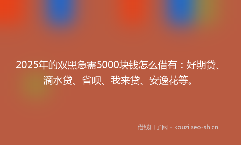 2025年的双黑急需5000块钱怎么借有：好期贷、滴水贷、省呗、我来贷、安逸花等。