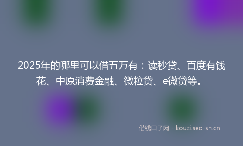 2025年的哪里可以借五万有:读秒贷、百度有钱花、中原消费金融、微粒贷、e微贷等。