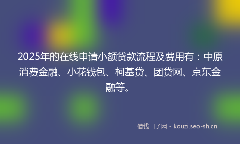 2025年的在线申请小额贷款流程及费用有：中原消费金融、小花钱包、柯基贷、团贷网、京东金融等。