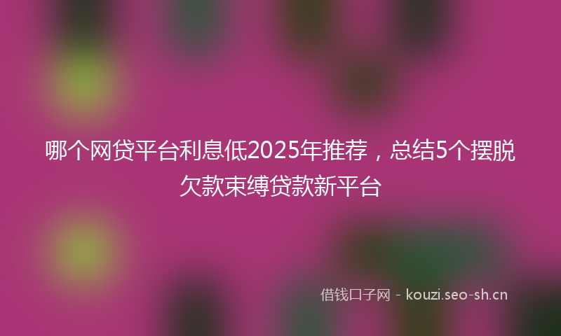哪个网贷平台利息低2025年推荐，总结5个摆脱欠款束缚贷款新平台