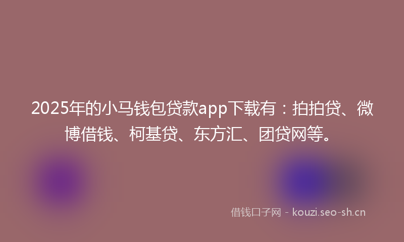 2025年的小马钱包贷款app下载有：拍拍贷、微博借钱、柯基贷、东方汇、团贷网等。