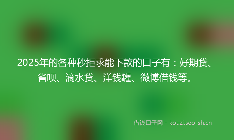 2025年的各种秒拒求能下款的口子有：好期贷、省呗、滴水贷、洋钱罐、微博借钱等。