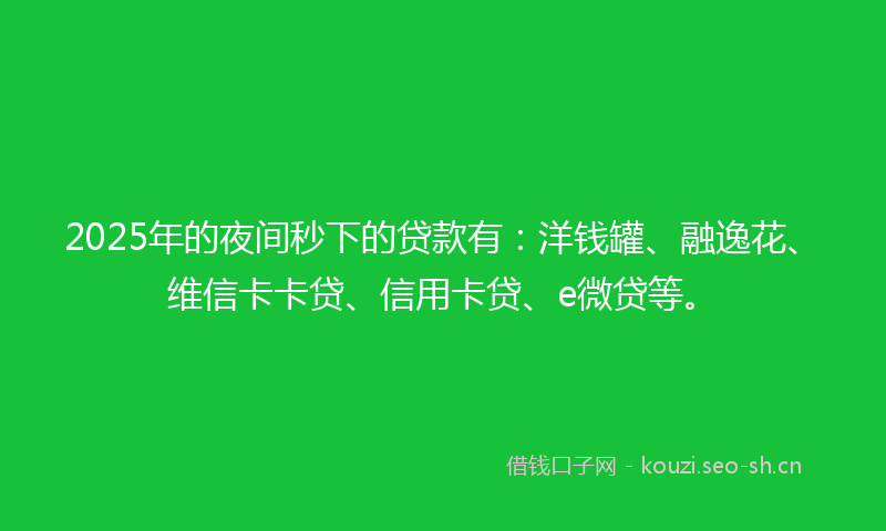 2025年的夜间秒下的贷款有：洋钱罐、融逸花、维信卡卡贷、信用卡贷、e微贷等。