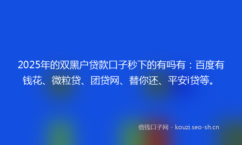 2025年的双黑户贷款口子秒下的有吗有：百度有钱花、微粒贷、团贷网、替你还、平安i贷等。