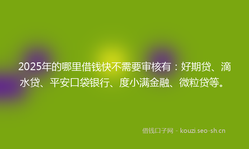 2025年的哪里借钱快不需要审核有:好期贷、滴水贷、平安口袋银行、度小满金融、微粒贷等。