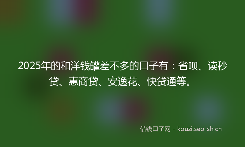 2025年的和洋钱罐差不多的口子有:省呗、读秒贷、惠商贷、安逸花、快贷通等。