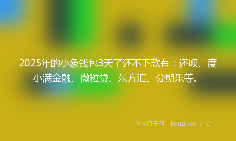 2025年的小象钱包3天了还不下款有：还呗、度小满金融、微粒贷、东方汇、分期乐等。