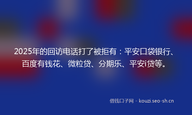 2025年的回访电话打了被拒有：平安口袋银行、百度有钱花、微粒贷、分期乐、平安i贷等。
