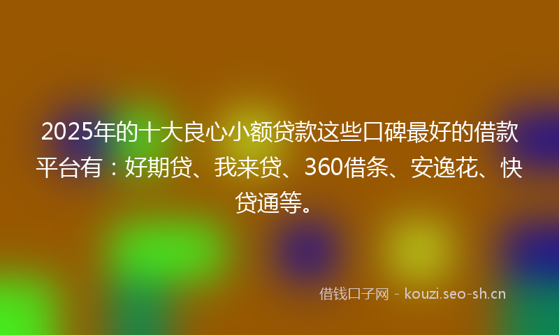 2025年的十大良心小额贷款这些口碑最好的借款平台有：好期贷、我来贷、360借条、安逸花、快贷通等。