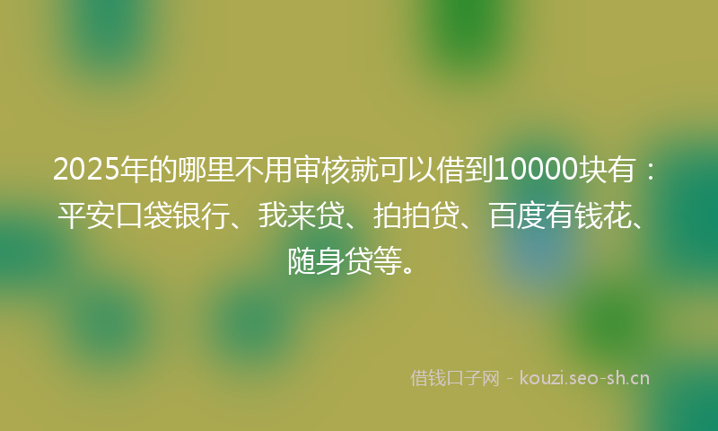 2025年的哪里不用审核就可以借到10000块有：平安口袋银行、我来贷、拍拍贷、百度有钱花、随身贷等。