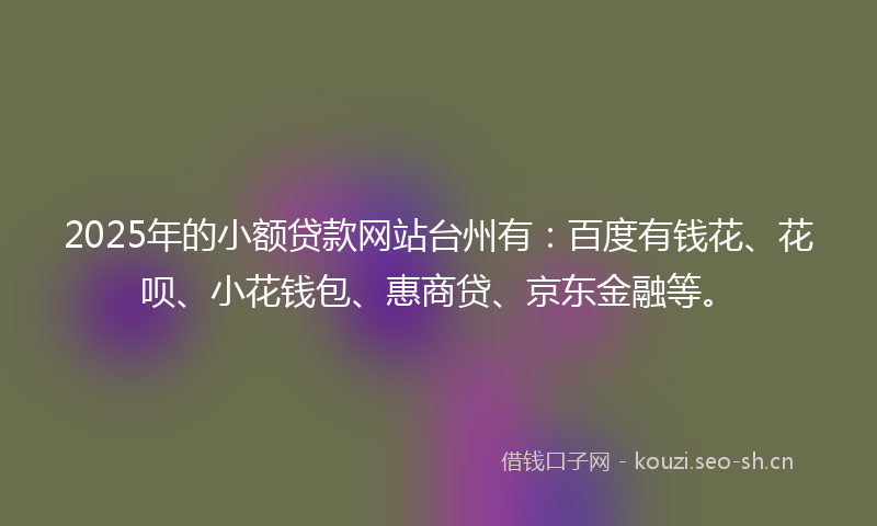 2025年的小额贷款网站台州有：百度有钱花、花呗、小花钱包、惠商贷、京东金融等。